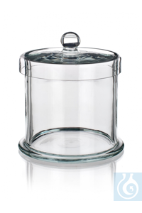 Präparatenglas mit Knopfdeckel, Abm. Ø 200 x H 200, mit Fuß, Simax® Borosilikatglas, Typ: 2708